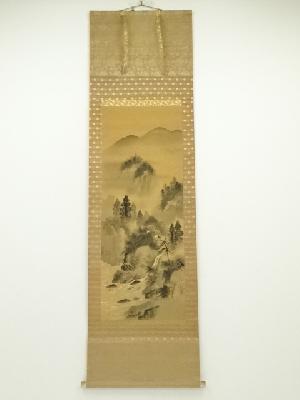 美村筆　水墨山水　肉筆絹本掛軸